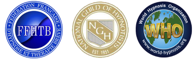 Mickaële Parguel, hypnothérapeute - Logos FHTB, NGH, WHO